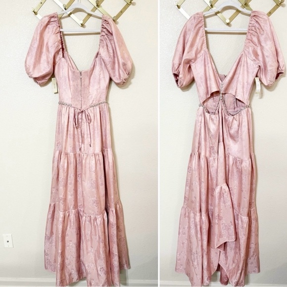 NWT V. Chapman The Emma Dress In Light Pink Windsor Brocade Floral Rhinestone 10 - Picture 7 of 13